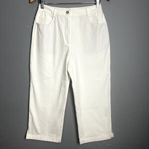 St. John Sport Classic Straight Wide Leg‎ Capri Jeans in Bright White Size 4